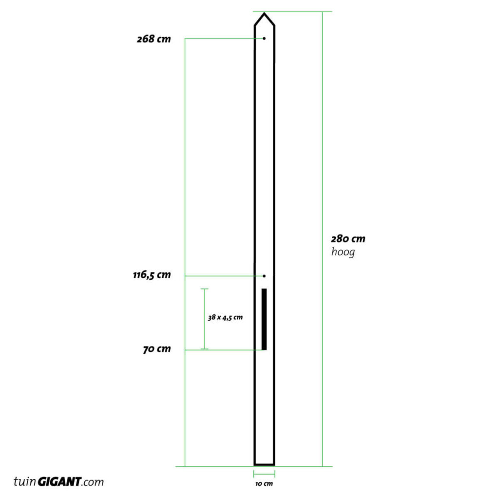 technische tekening premium glad 280 cm betonpaal