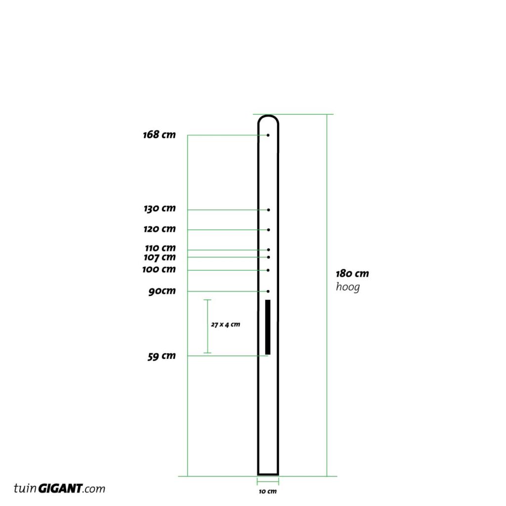 technische tekening stampbeton schuttingpaal 180 cm