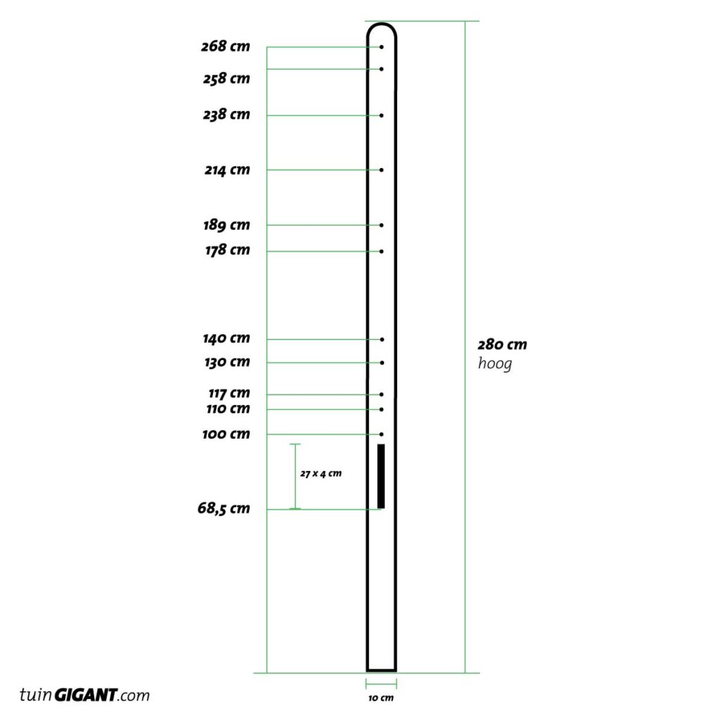 technische tekening stampbeton schuttingpaal 280 cm