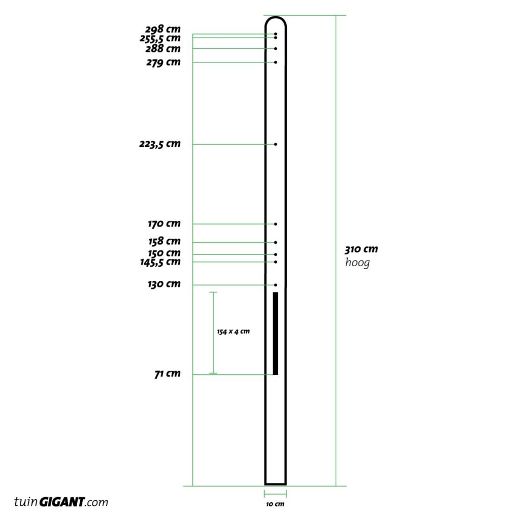 technische tekening stampbeton schuttingpaal 310 cm