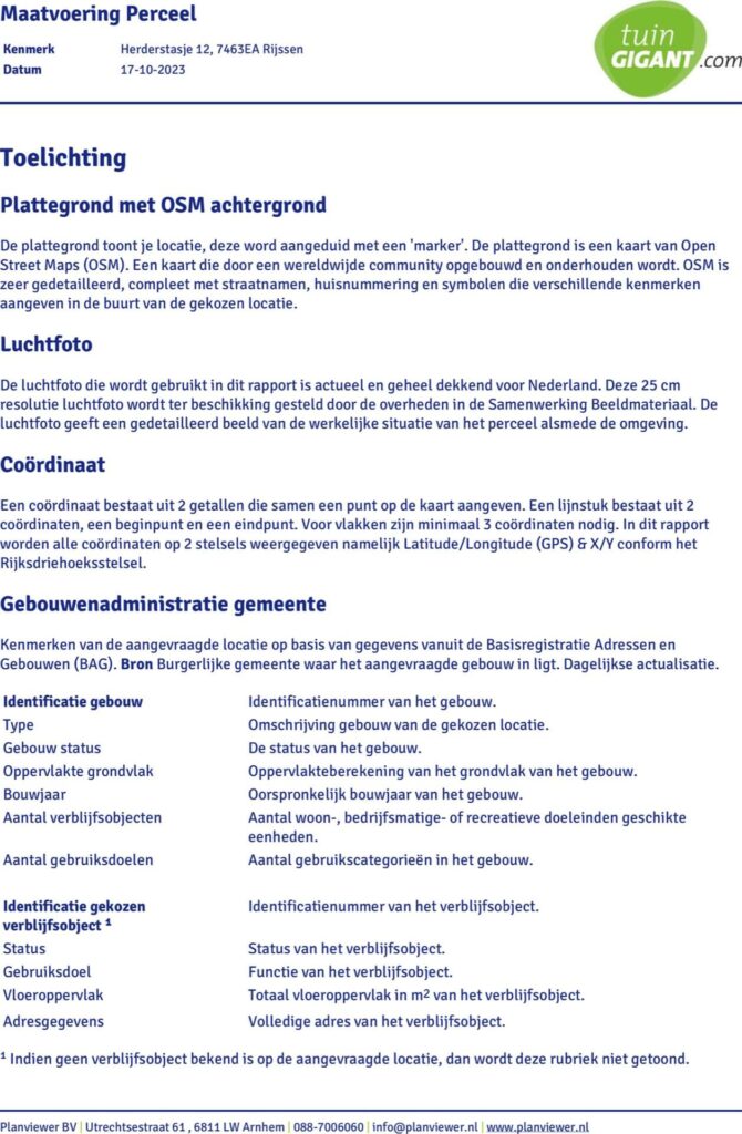 maatvoering perceel grenzen en erflengtes