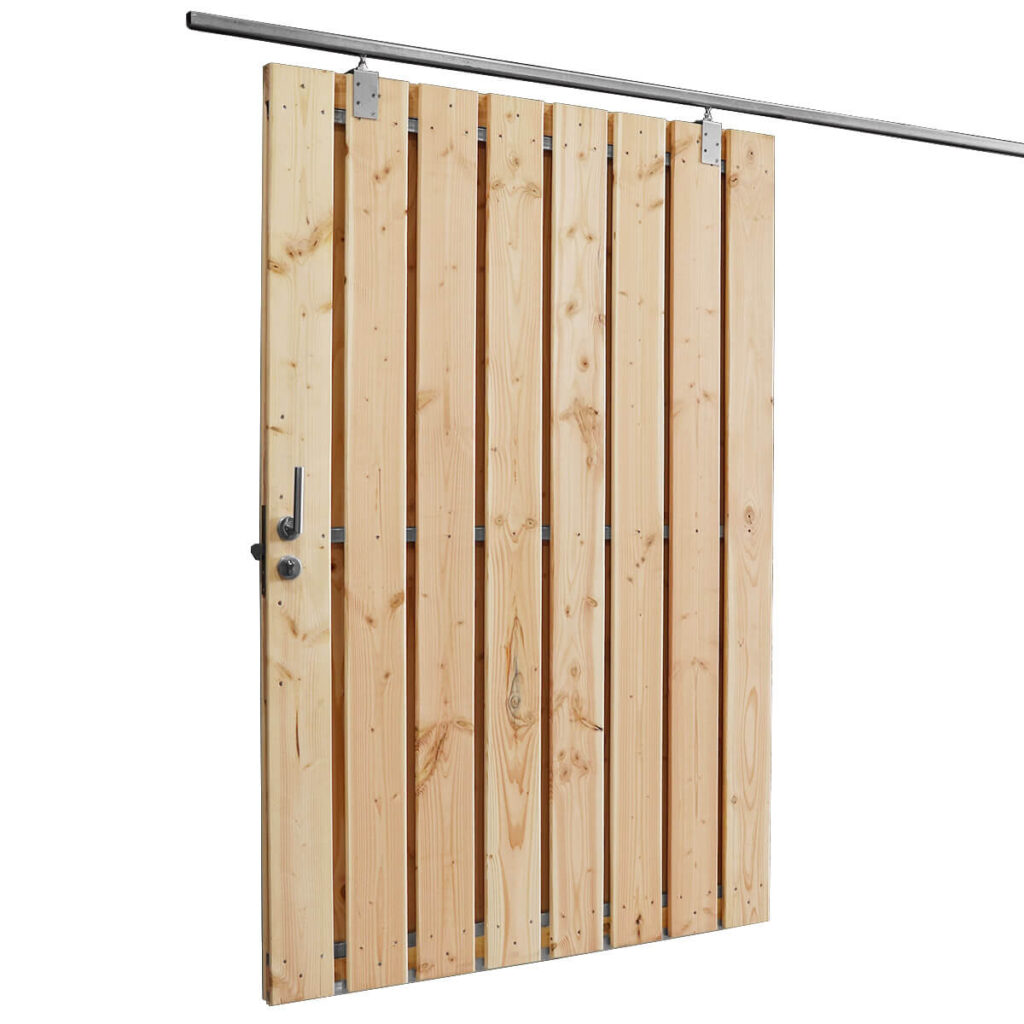houten schuifpoort met metalen frame douglas
