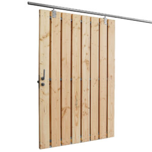 houten schuifpoort met metalen frame douglas
