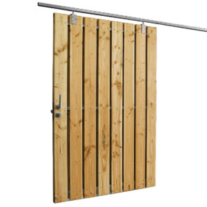 houten schuifpoort met metalen frame grenen