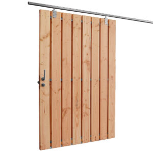 houten schuifpoort met metalen frame red class wood