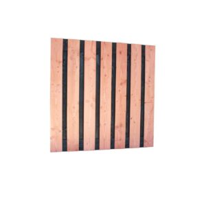 Douglas fijnbezaagd plankenscherm met zwarte binnenkant, 15-planks 19 mm, 180 x 180 cm, zwart/onbehandeld.