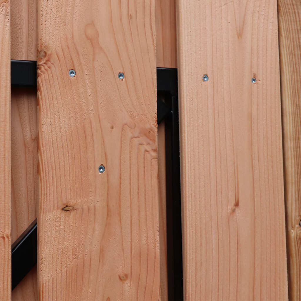 complete houten schutting tuinpoort douglas 90 cm zwarte frame zwart slotset