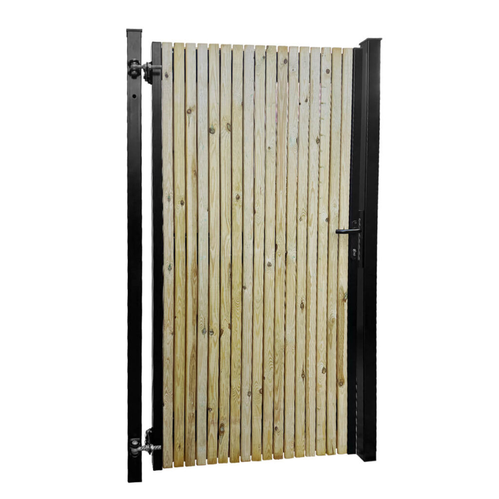 houten hekwerk tuinpoort stalen frame geimpregneerdgrenen elan 9005 180x100 cm vence