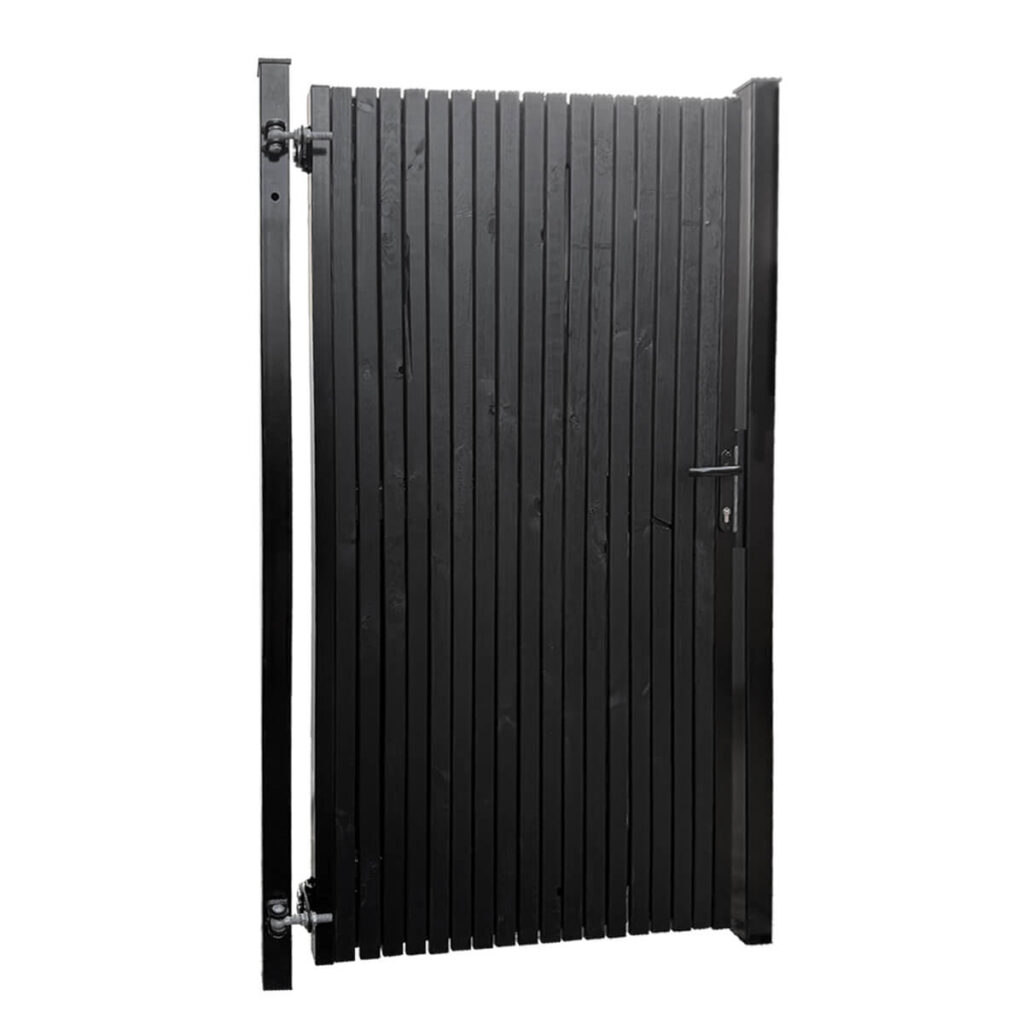 houten hekwerk tuinpoort stalen frame zwart elan 9005 180 x 100 cm vence