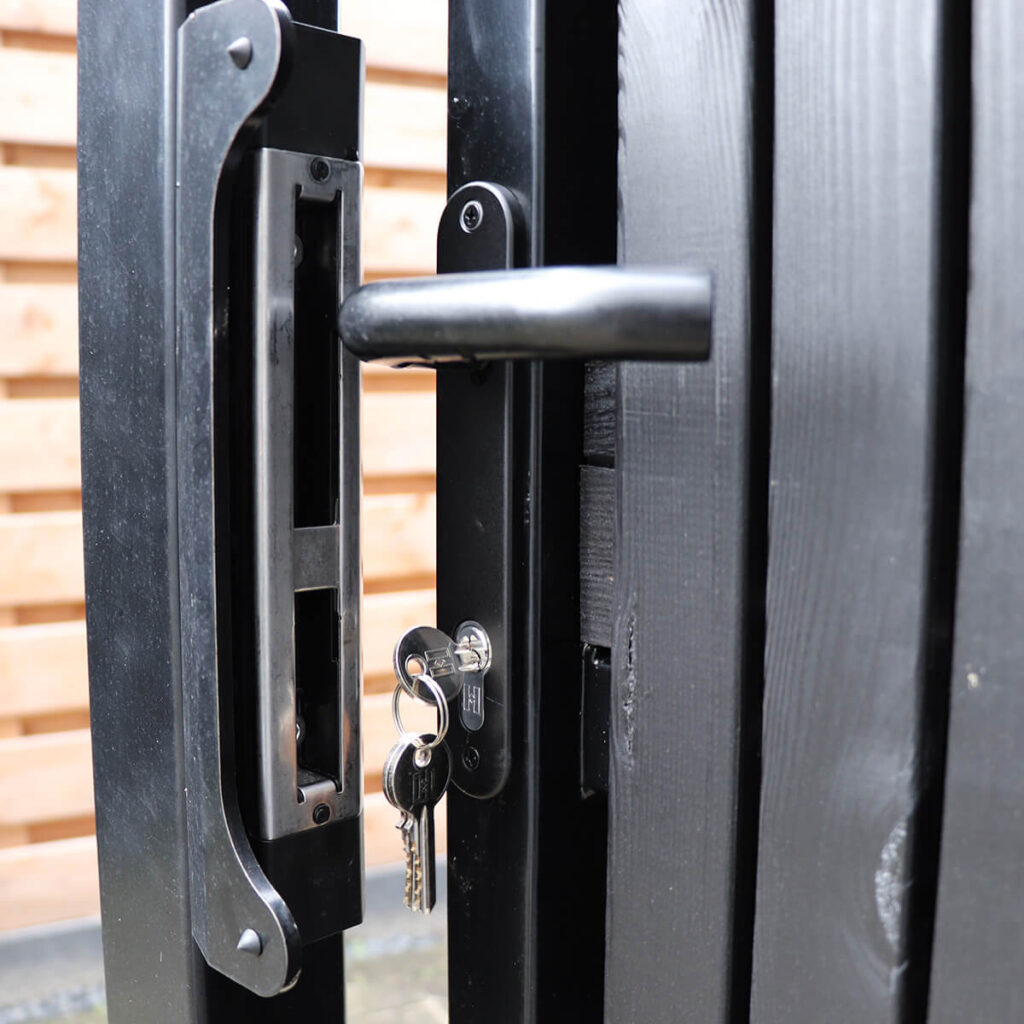 houten hekwerk tuinpoort stalen frame zwart elan 9005 180 x 100 cm vence