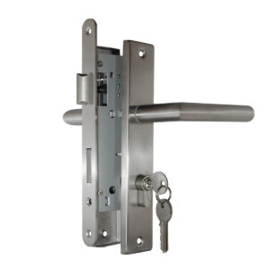 slotset deurbeslag verzinkt zilver met sleutels tuinpoort schuttingpoort basic-line