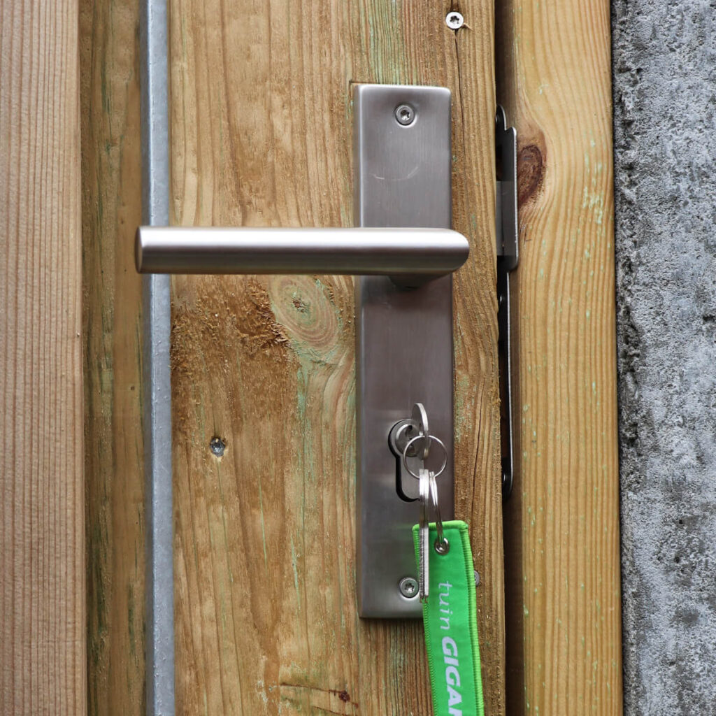 slotset deurbeslag verzinkt zilver met sleutels tuinpoort schuttingpoort basic-line