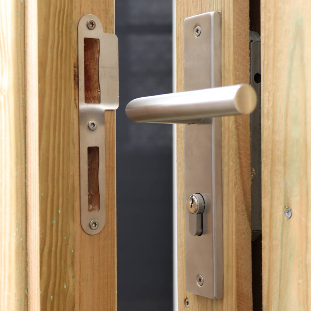 slotset deurbeslag verzinkt zilver met sleutels tuinpoort schuttingpoort basic-line