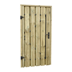 complete houten schutting tuinpoort groen geimpregneerd zwart beslag details